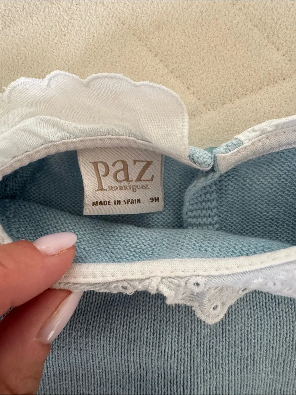 Light Blue Knit Baby Matching Set with White Eyelet Collar